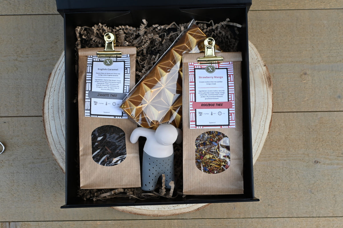 Cadeaubox Cadeau Kadoobox Kadoo Thee chocolade theefilter theetang Bij Xann