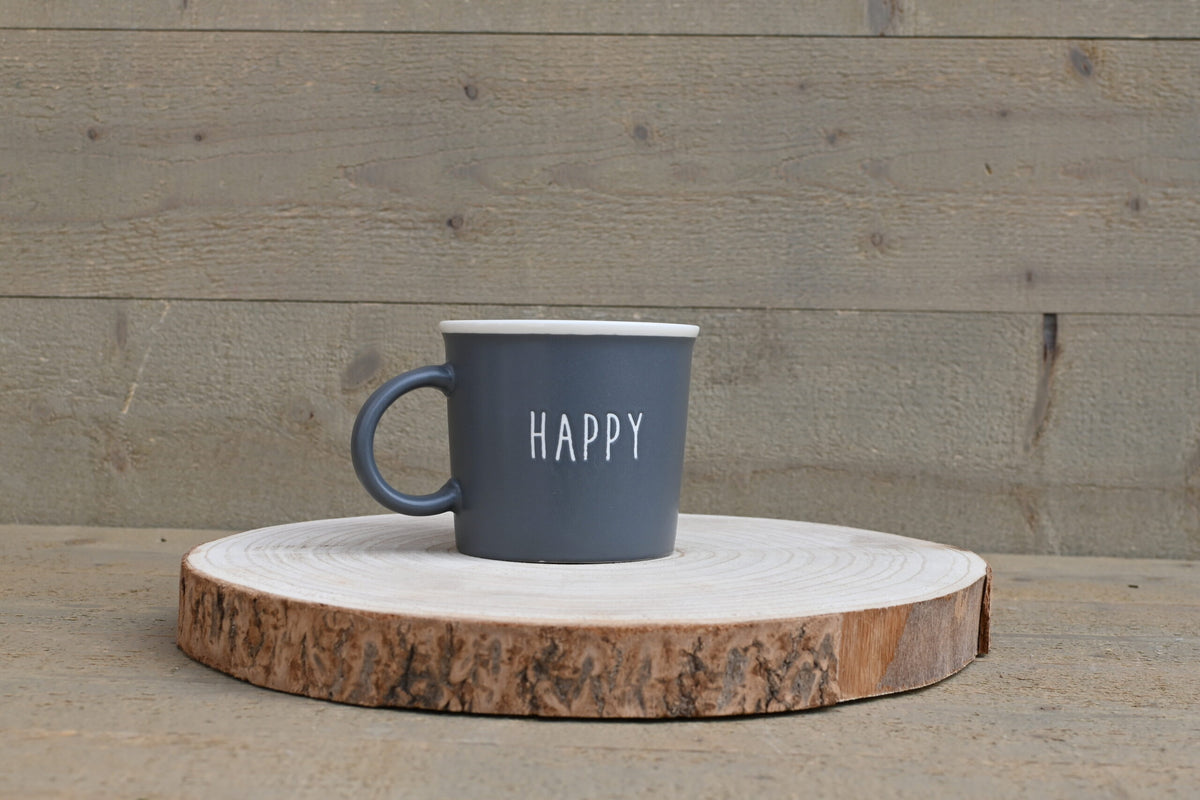 Mok Happy antraciet, 310 ml porselein - Bij Xann