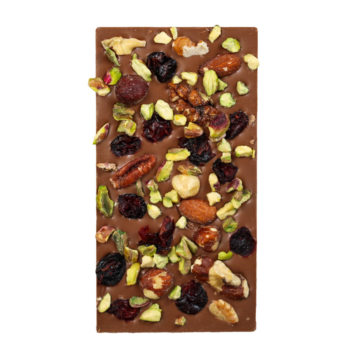 Chocolade reep melkchocolade noten pistachte cranberry handgemaakt Bij Xann